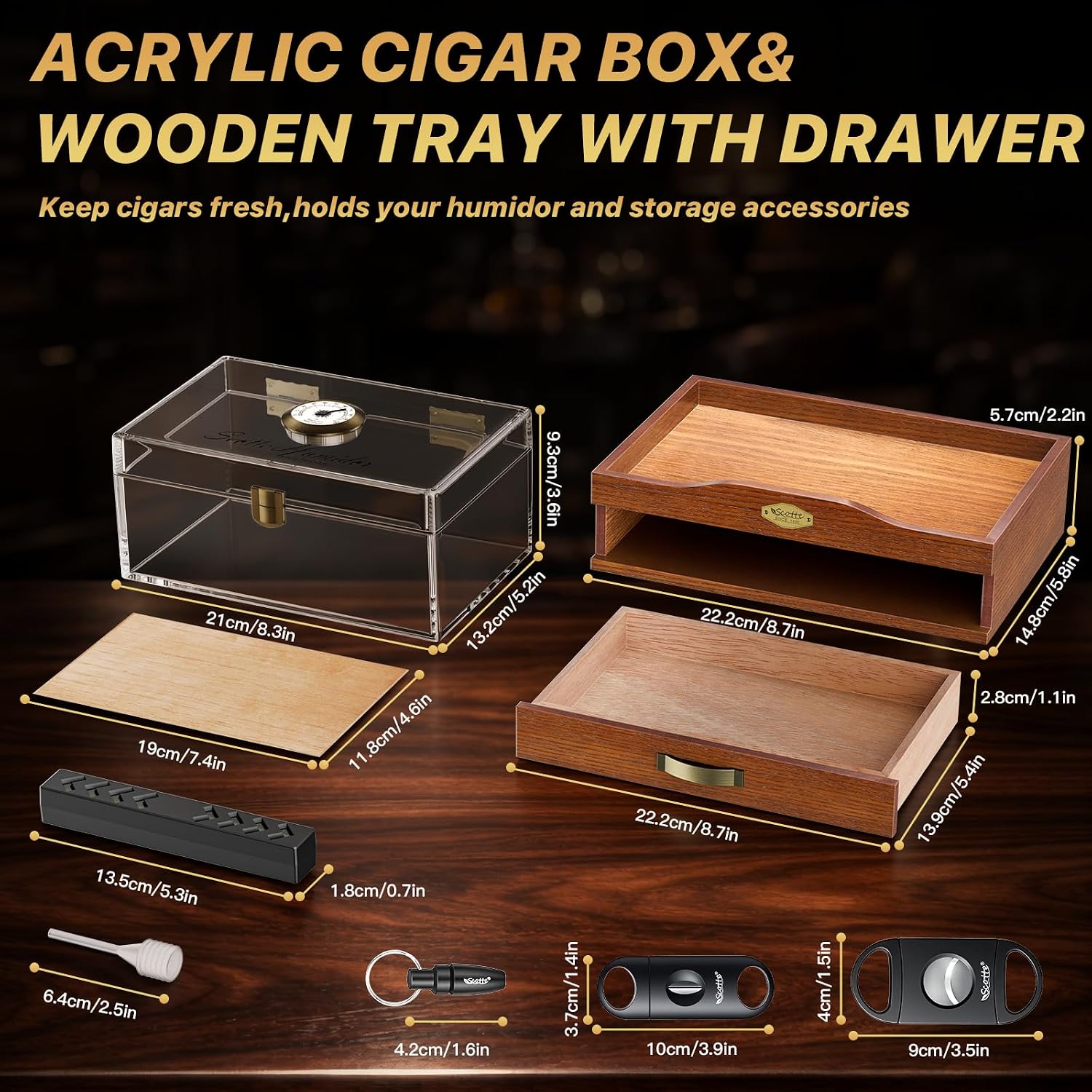 Acrylic Desktop Cigar Humidor  - Home Fragrance Maple Walnut ulasan dan harga