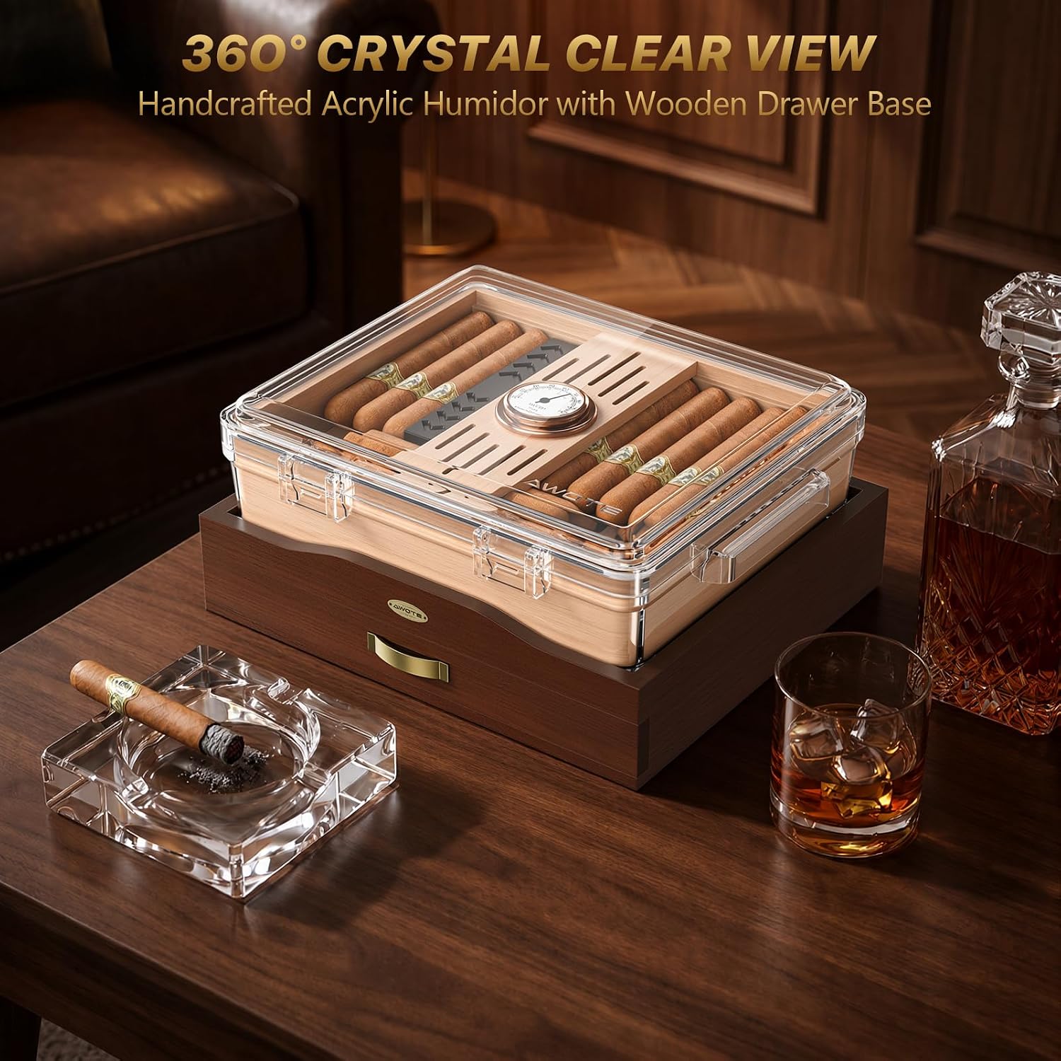Acrylic Cigar Humidor Box, Des - Home Fragrance Maple Walnut ulasan dan harga