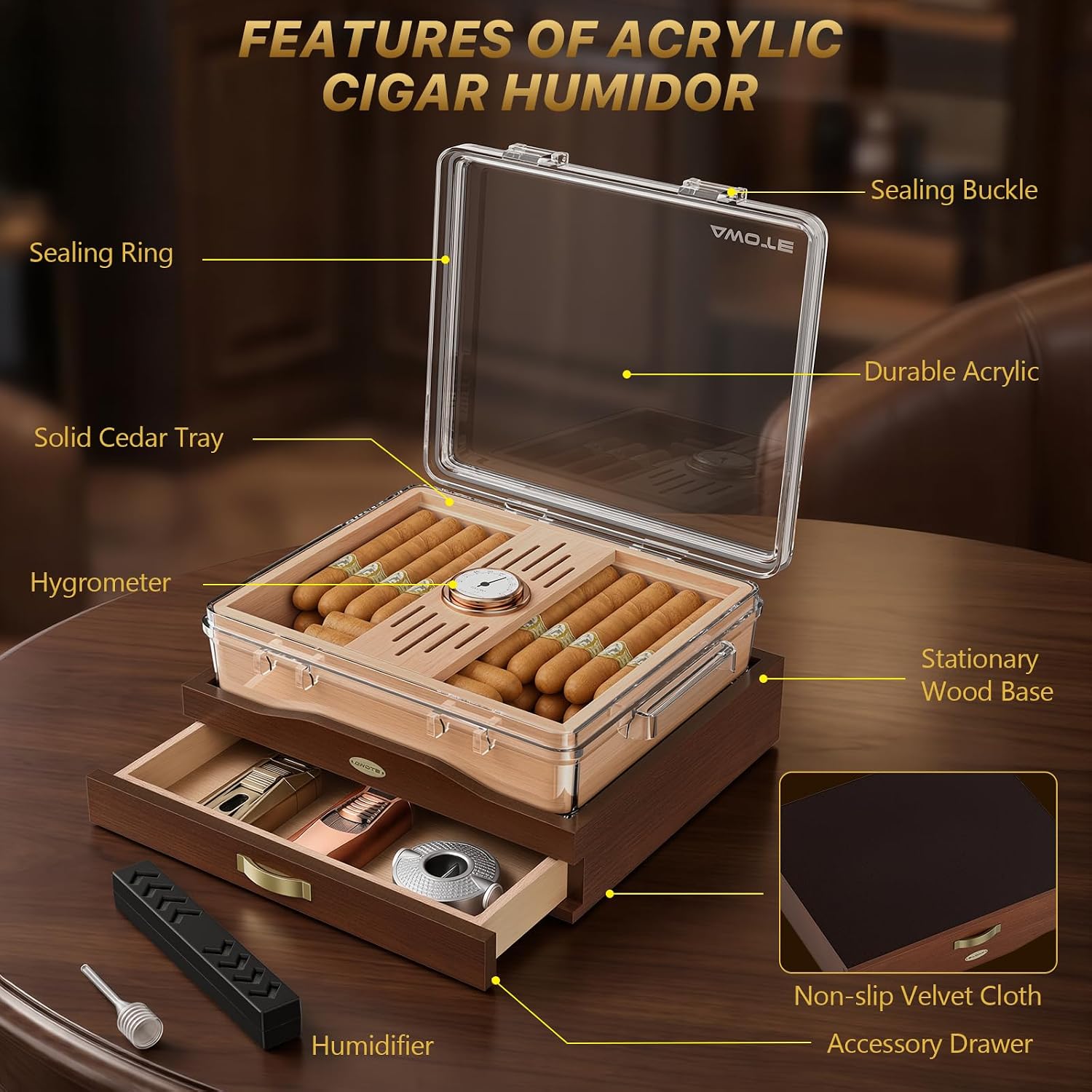 Acrylic Cigar Humidor Box, Des - Home Fragrance Maple Walnut ulasan dan harga