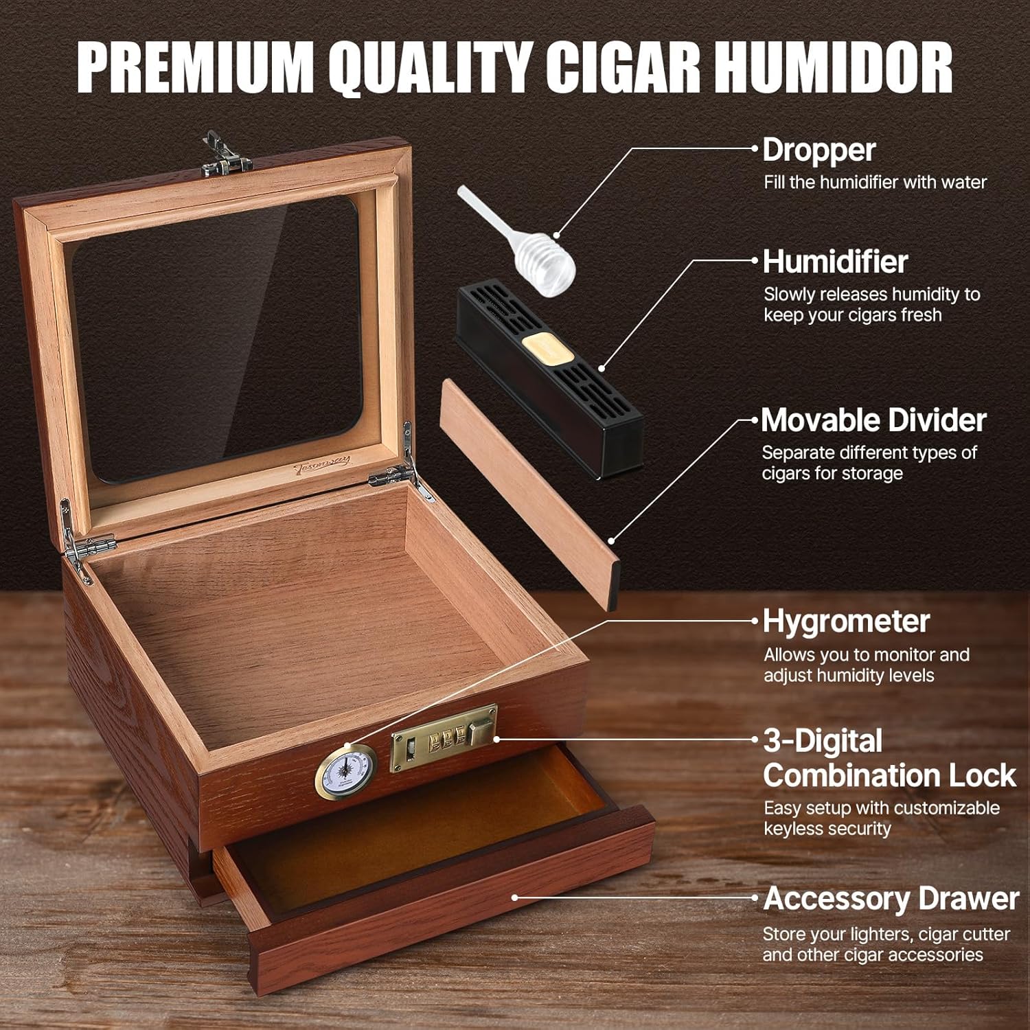 Cigar Humidor, Cedar Wood Ciga - Home Fragrance Maple Walnut ulasan dan harga